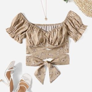 COPY - Floral wrap around tie crop top